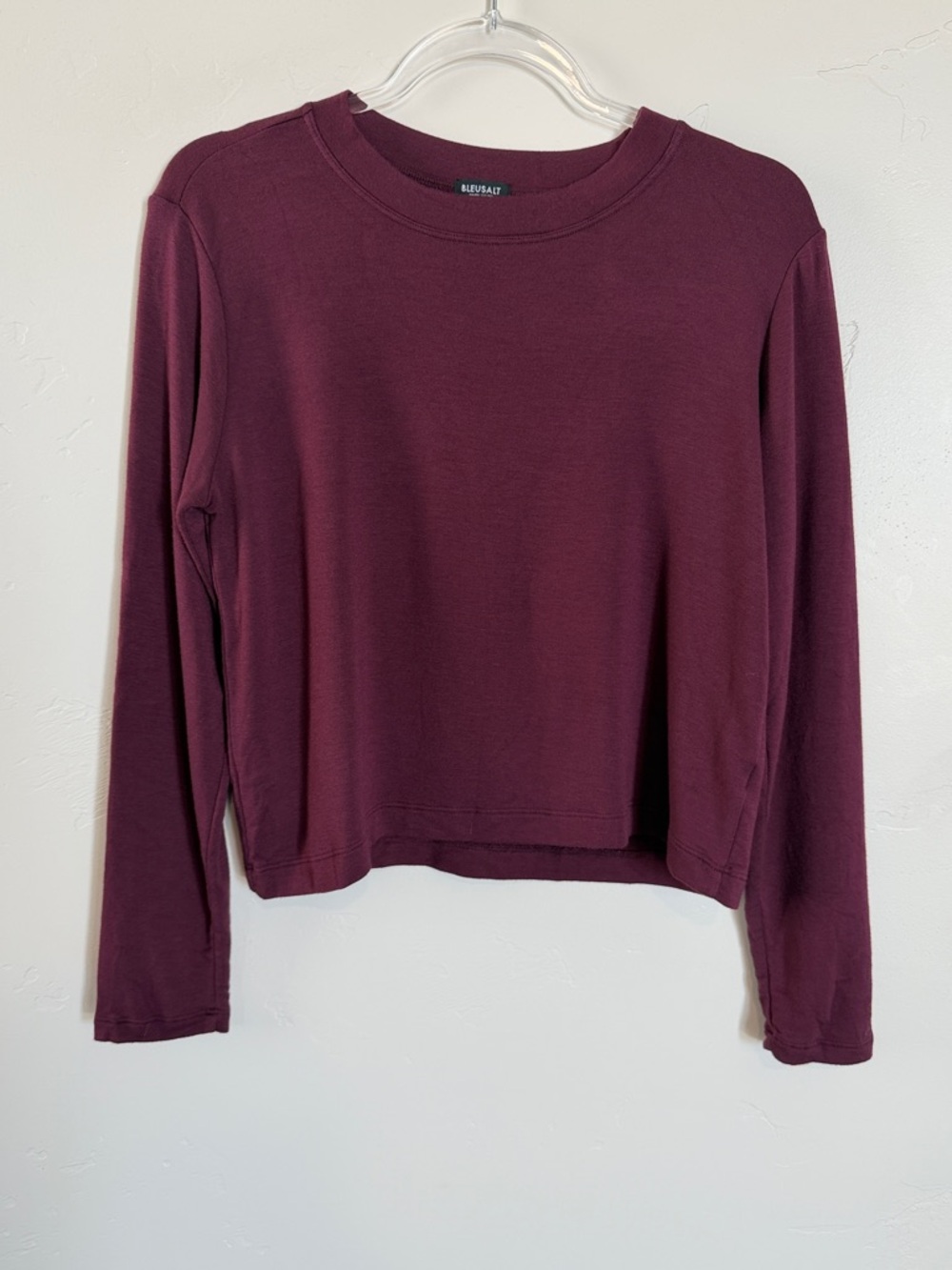 Bleusalt Women's Long Sleeve Crewneck Top in Burgundy